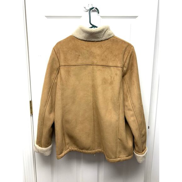 Talbots Faux Suede Sherpa Horn Toggle Coat Camel Tan Women’s L - Picture 5 of 8